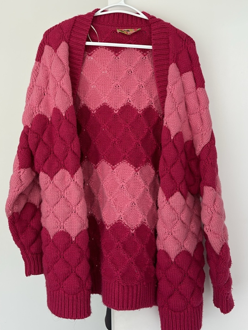 Simons Pink Ombre Diamond Knit Open-Front Cardigan